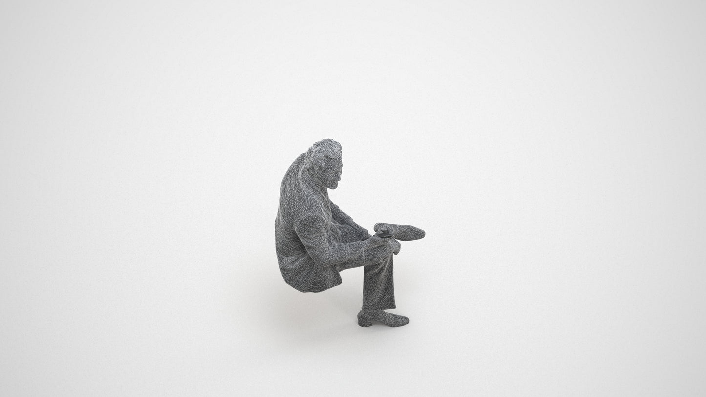 scanned 3D man business sitting, photogrammetry people for Enscape and V-Ray, wireframe three-quarter view