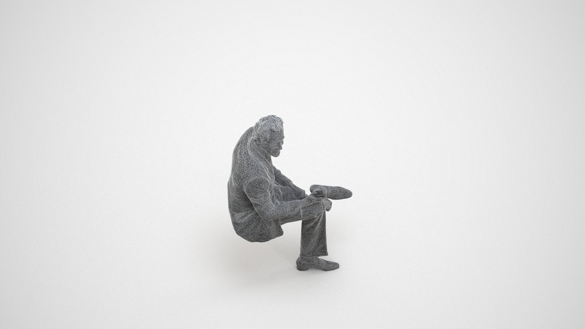 scanned 3D man business sitting, photogrammetry people for Enscape and V-Ray, wireframe three-quarter view
