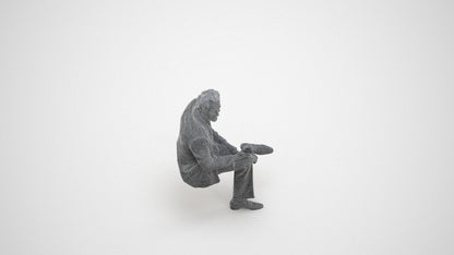 scanned 3D man business sitting, photogrammetry people for Enscape and V-Ray, wireframe three-quarter view