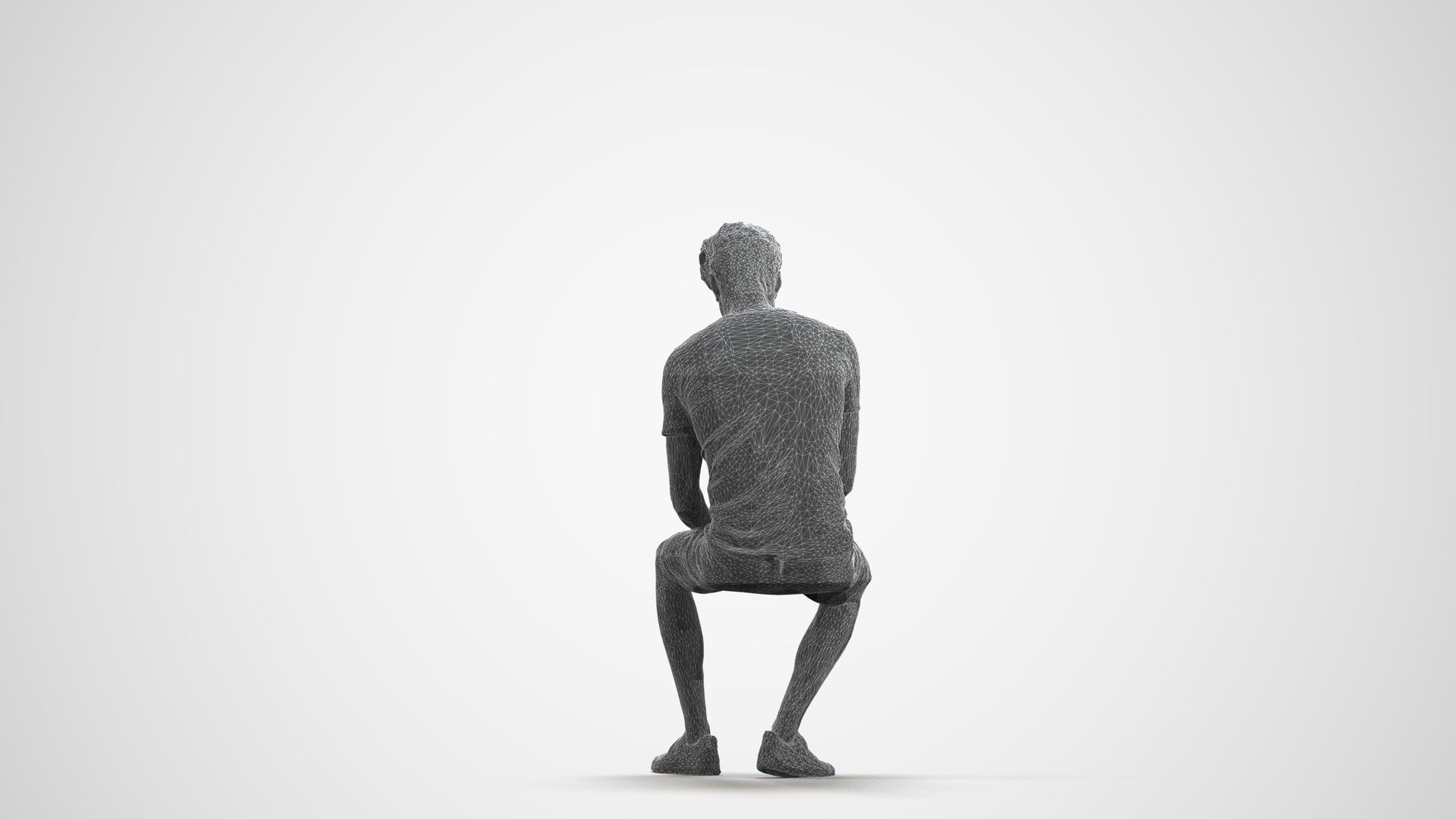 realistic 3D man casual sitting, scanned archviz people for Blender and 3ds Max, wireframe front view