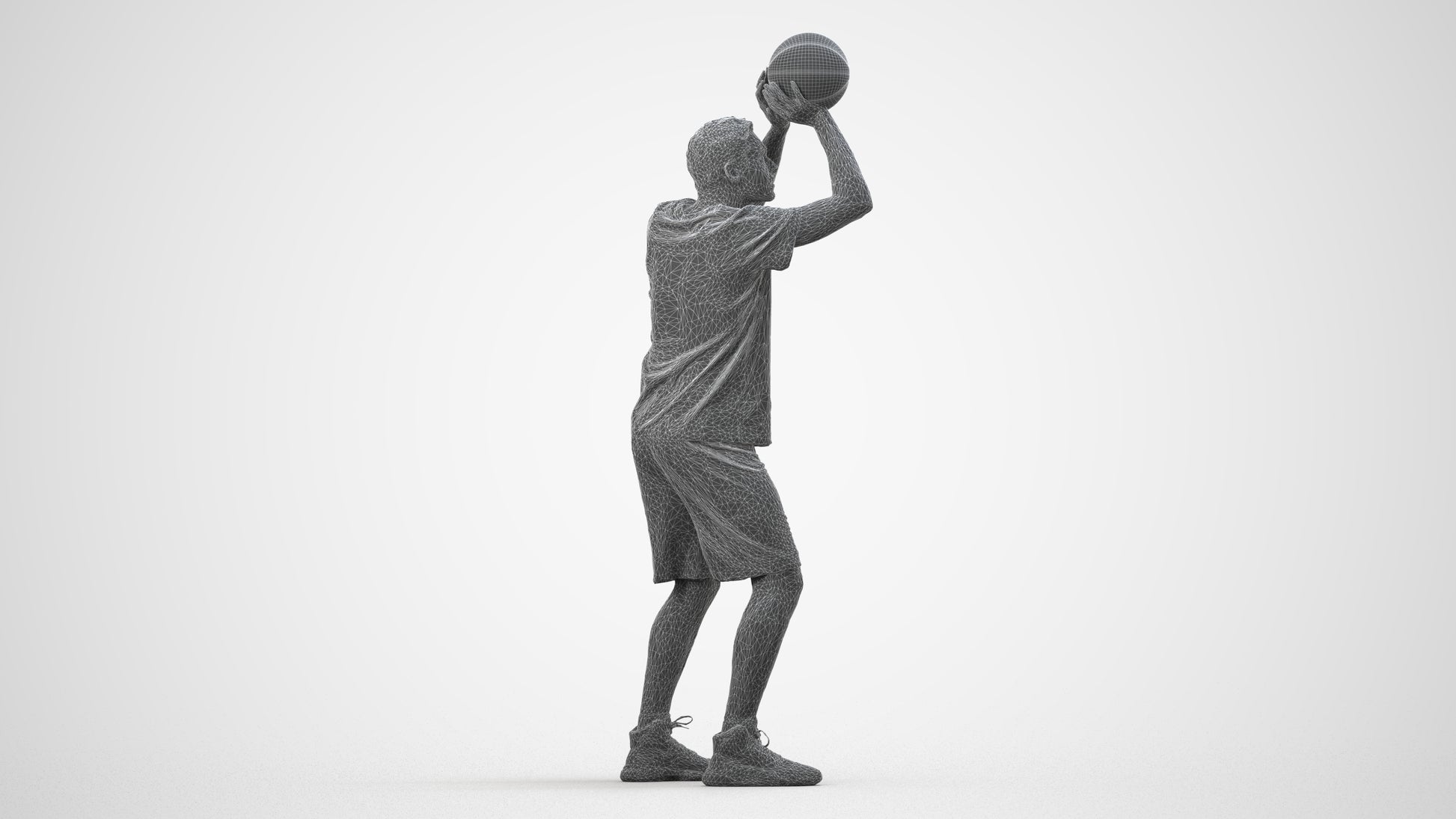3D people model man sport, scanned human for 3ds Max rendering, wireframe side view