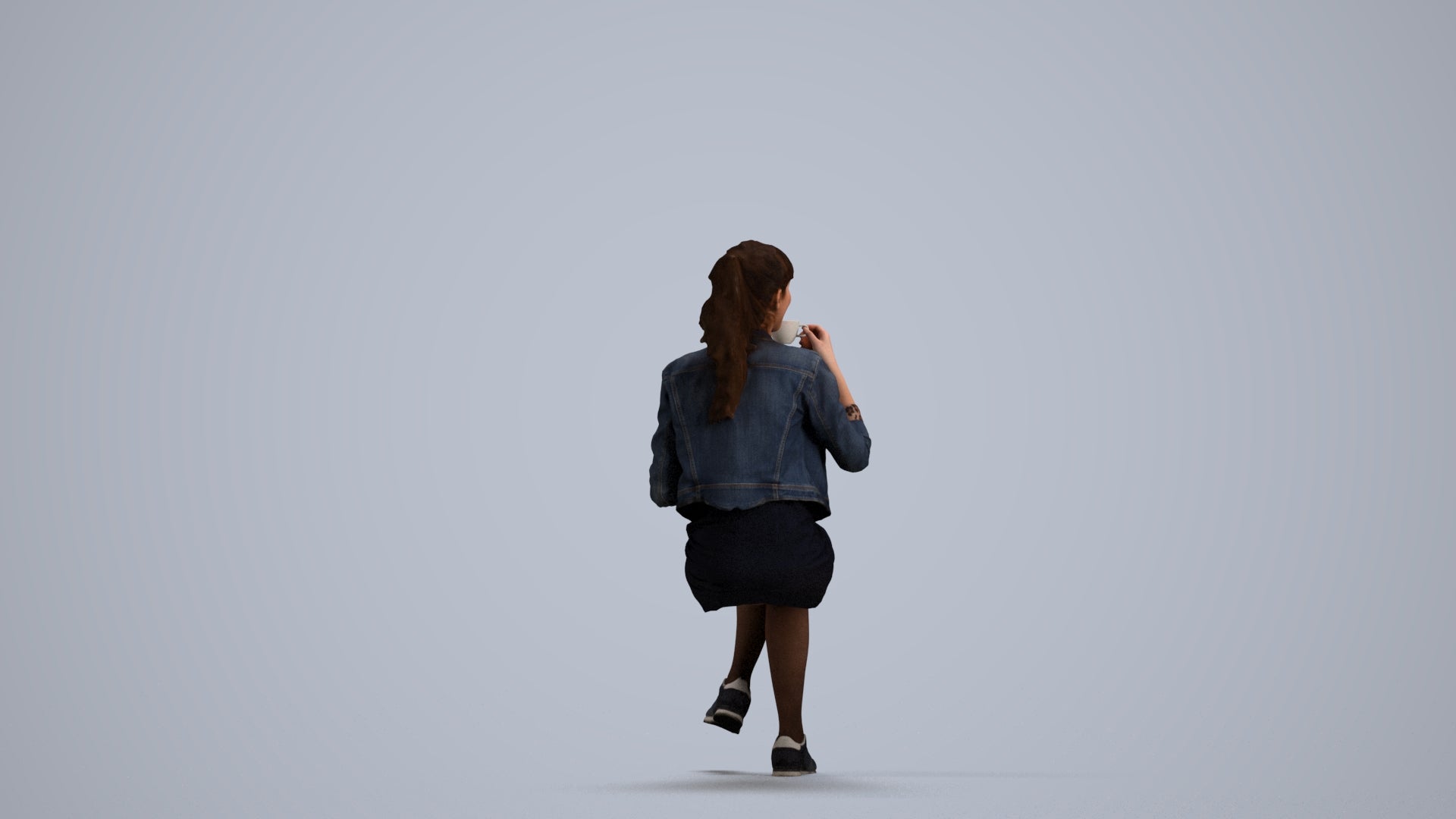 3D people model woman casual sitting, scanned human for 3ds Max rendering, front view render