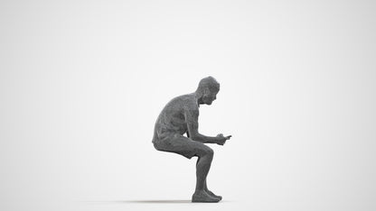 realistic 3D human man casual sitting, archviz people FBX OBJ for Blender, wireframe side view