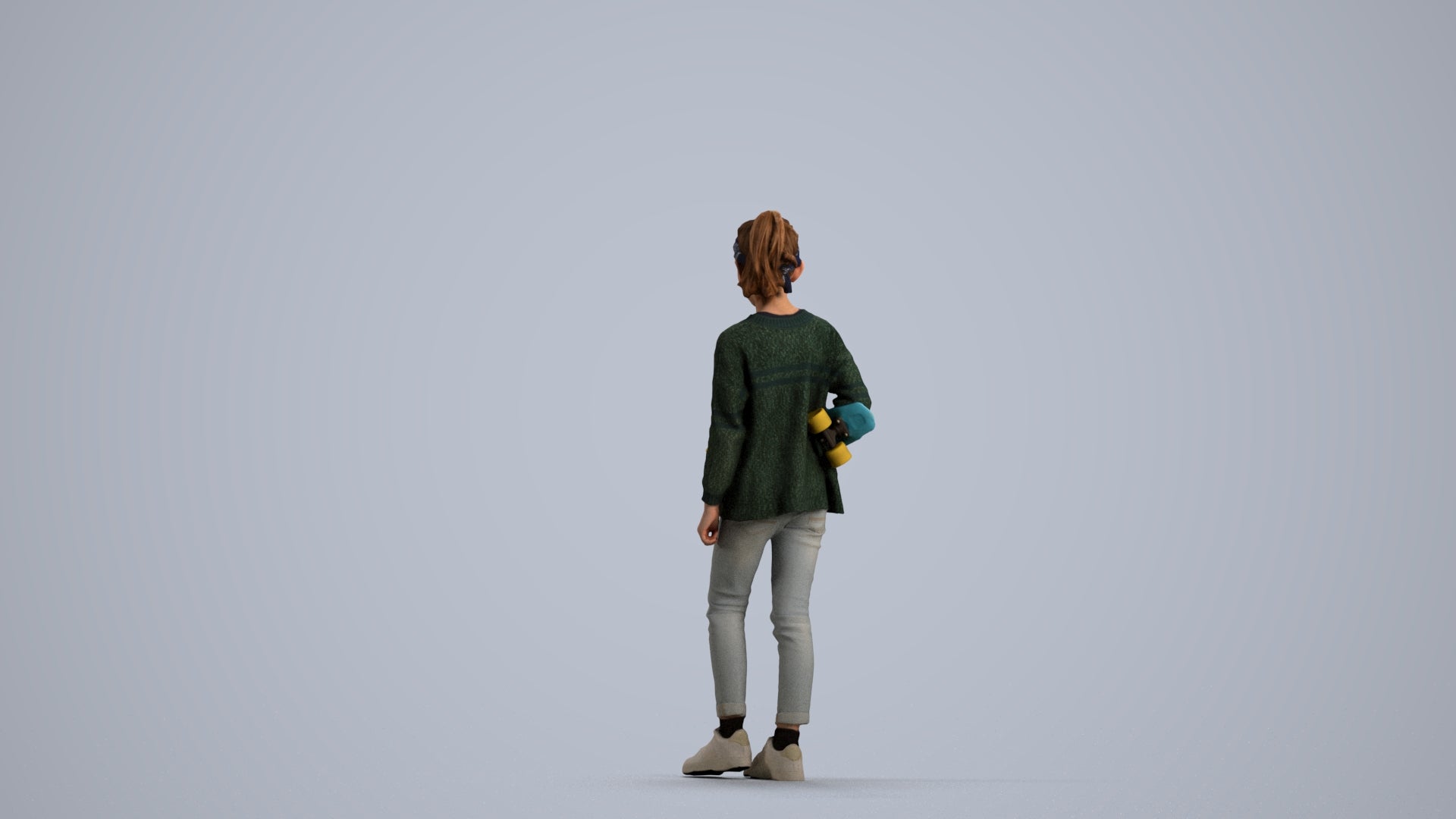 realistic 3D girl casual kids, scanned archviz people for Blender and 3ds Max, front view render