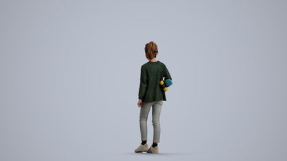 realistic 3D girl casual kids, scanned archviz people for Blender and 3ds Max, front view render