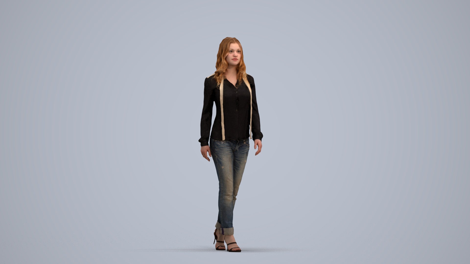 realistic 3D human woman casual walking, archviz people FBX OBJ for Blender, standing pose render