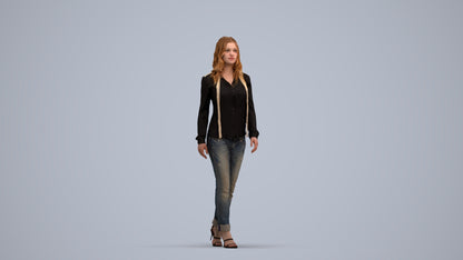 realistic 3D human woman casual walking, archviz people FBX OBJ for Blender, standing pose render