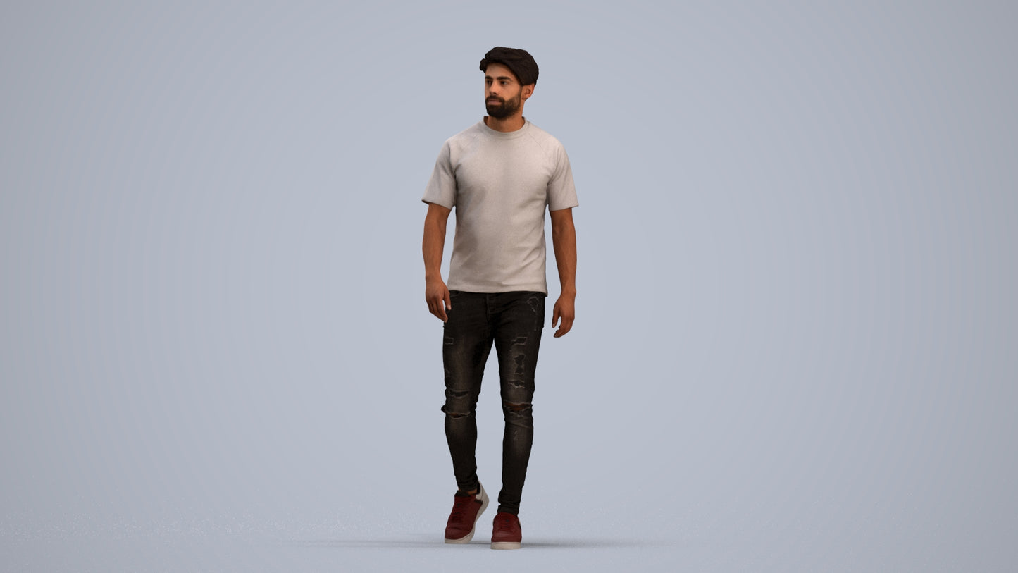 photogrammetry 3D man casual walking, realistic human model archviz FBX, standing pose render