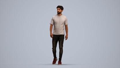 photogrammetry 3D man casual walking, realistic human model archviz FBX, standing pose render