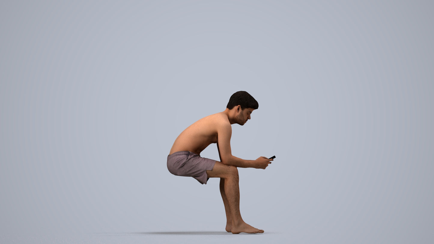 scanned 3D man pool, photogrammetry people for Enscape and V-Ray, side view render