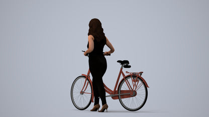 realistic 3D human woman casual cycling, archviz people FBX OBJ for Blender, three-quarter view render