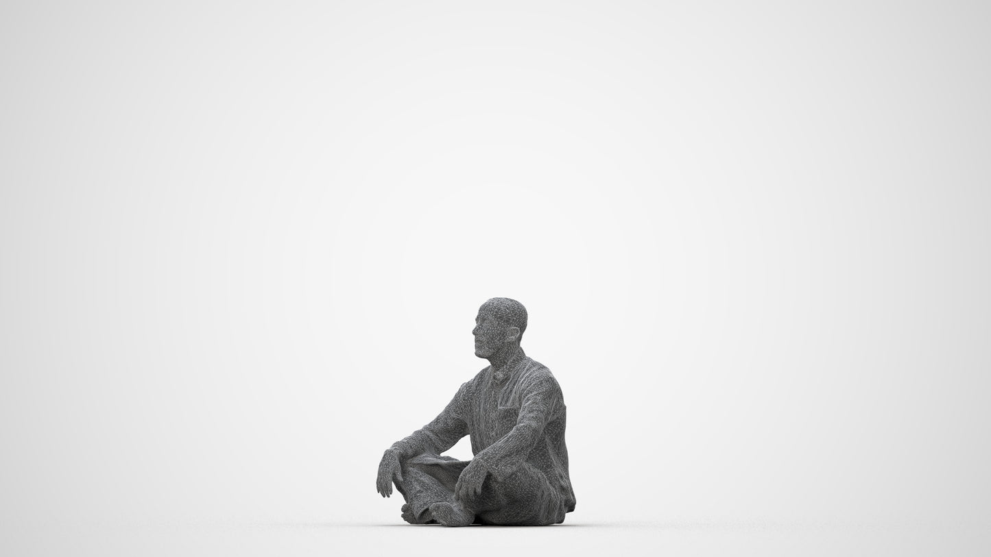 photogrammetry 3D man sitting, realistic human model archviz FBX, wireframe back view