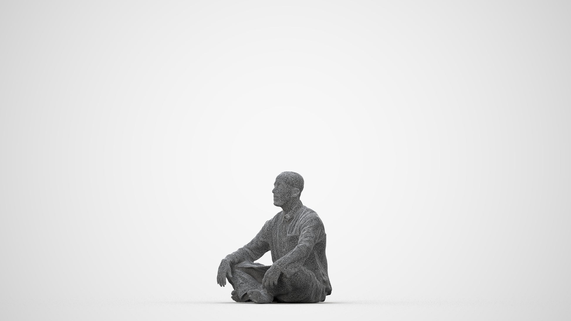 photogrammetry 3D man sitting, realistic human model archviz FBX, wireframe back view