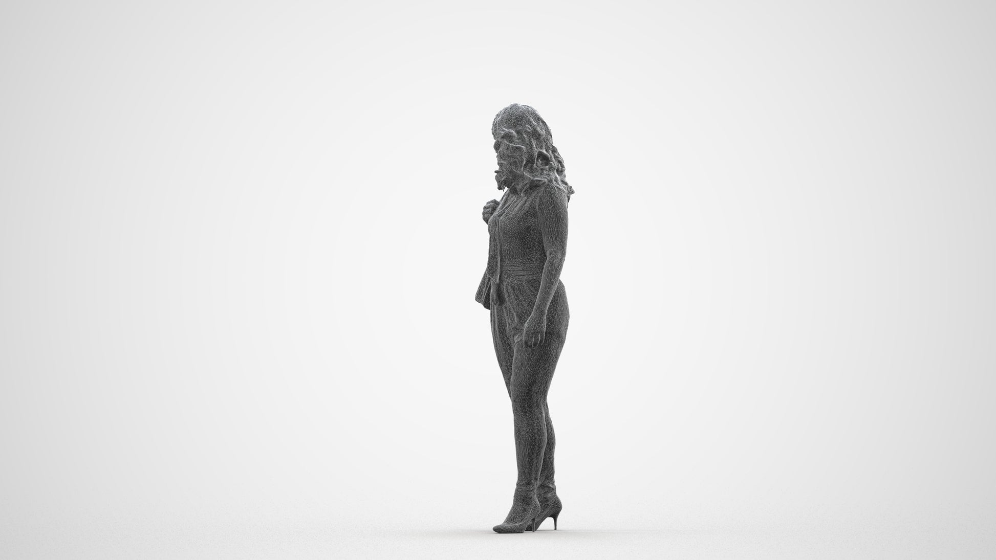 realistic 3D people woman business walking, render-ready for V-Ray and Corona, FBX OBJ, wireframe front view