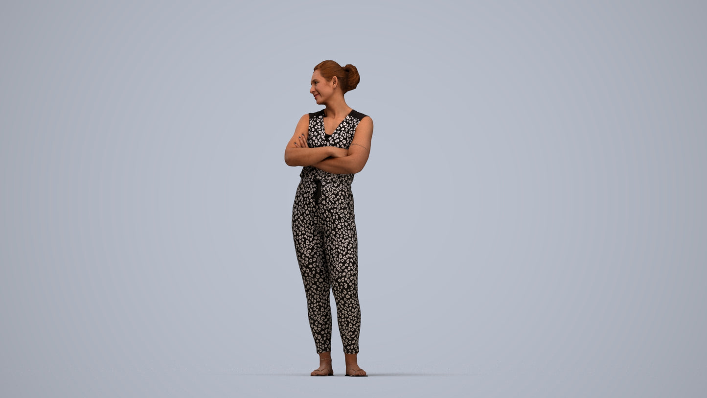 realistic 3D people woman casual standing, render-ready for V-Ray and Corona, FBX OBJ, top-down view render
