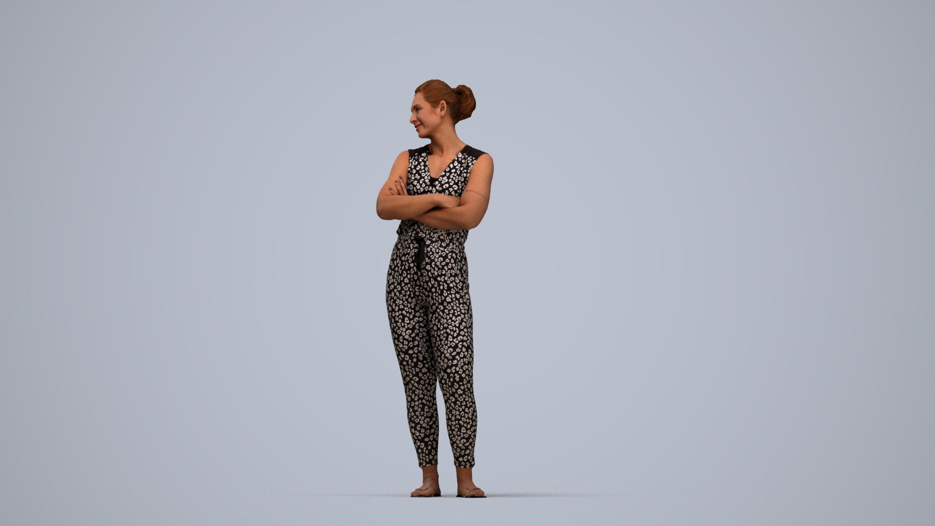 realistic 3D people woman casual standing, render-ready for V-Ray and Corona, FBX OBJ, top-down view render