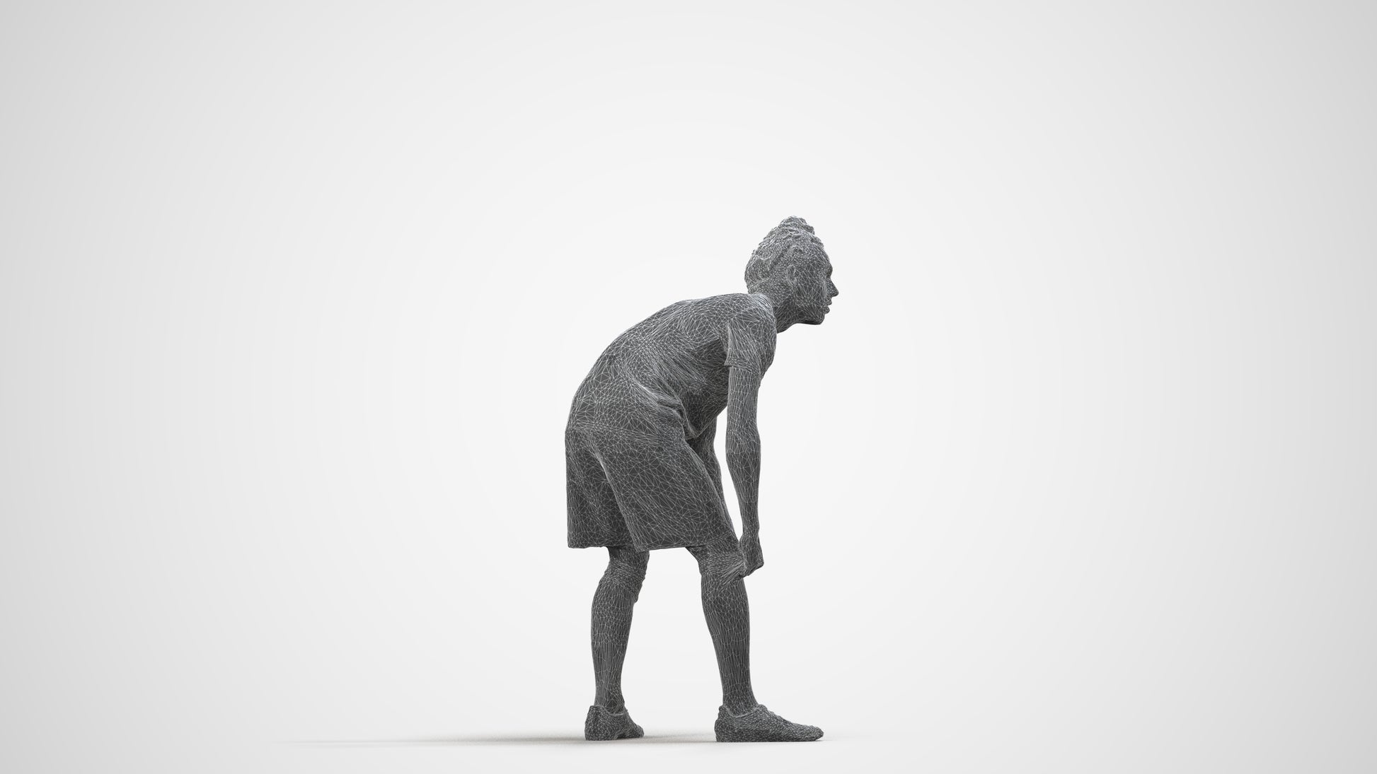 realistic 3D man sport, scanned archviz people for Blender and 3ds Max, wireframe side view