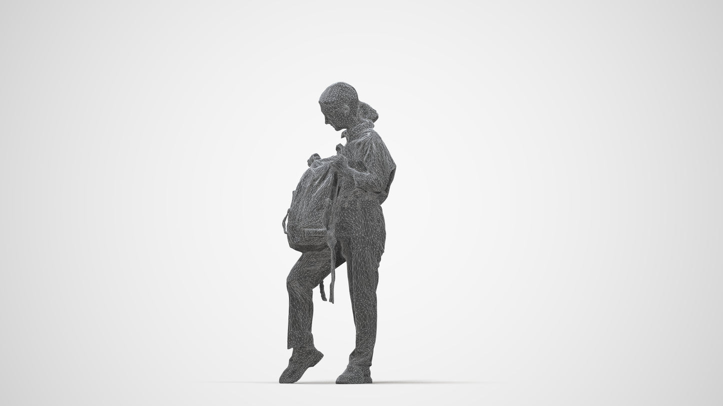 realistic 3D human girl kids, archviz people FBX OBJ for Blender, wireframe back view