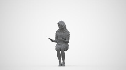 photogrammetry 3D senior woman casual sitting, realistic human model archviz FBX, wireframe back view
