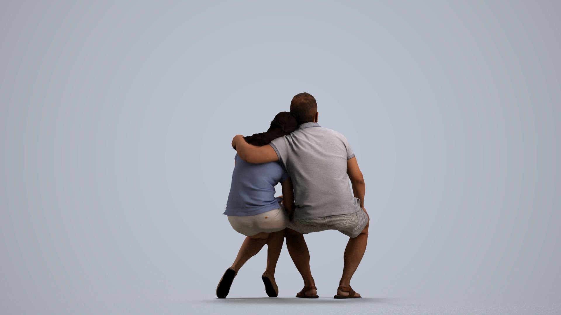 3D human model woman casual couple, photogrammetry scanned person for archviz, front view render