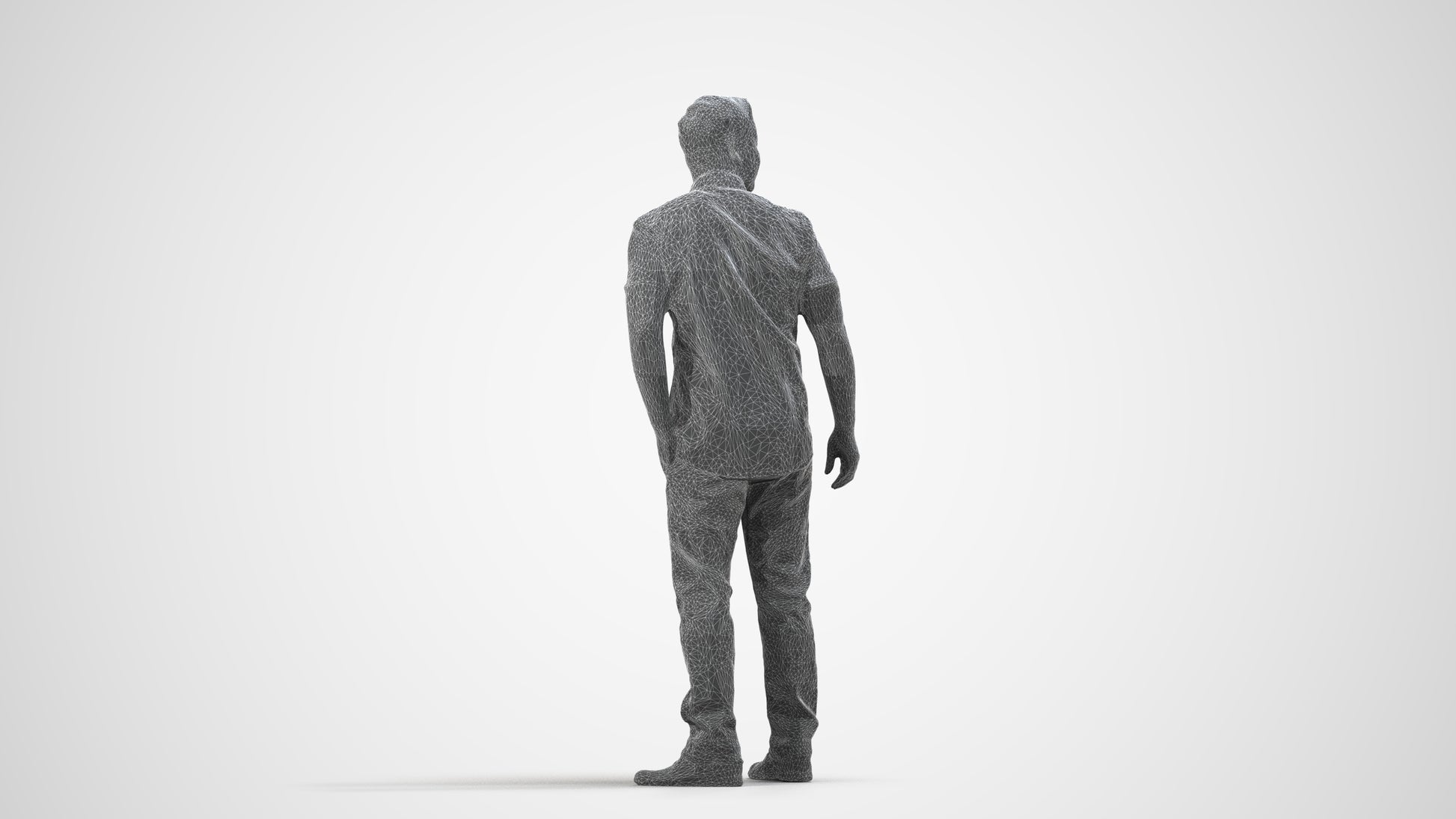 3D scanned man standing casual, photorealistic archviz people for Enscape and SketchUp, wireframe side view