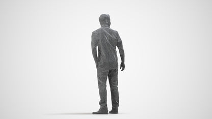 3D scanned man standing casual, photorealistic archviz people for Enscape and SketchUp, wireframe side view