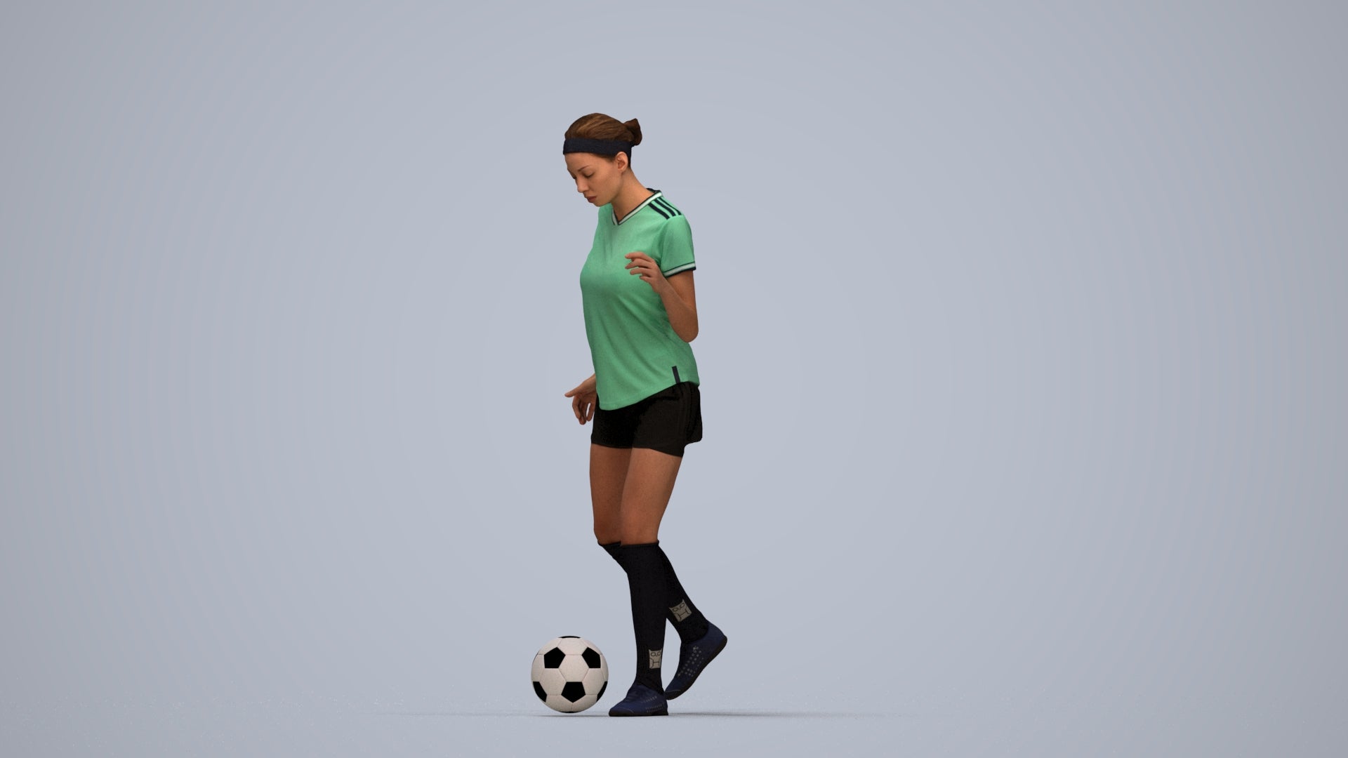 realistic 3D woman sport, scanned archviz people for Blender and 3ds Max, top-down view render