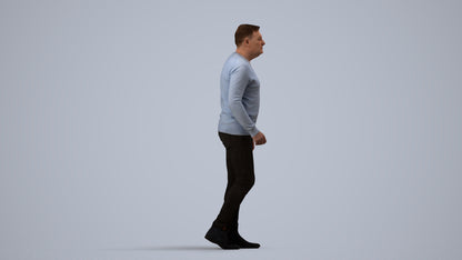 realistic 3D human man casual walking, archviz people FBX OBJ for Blender, side view render
