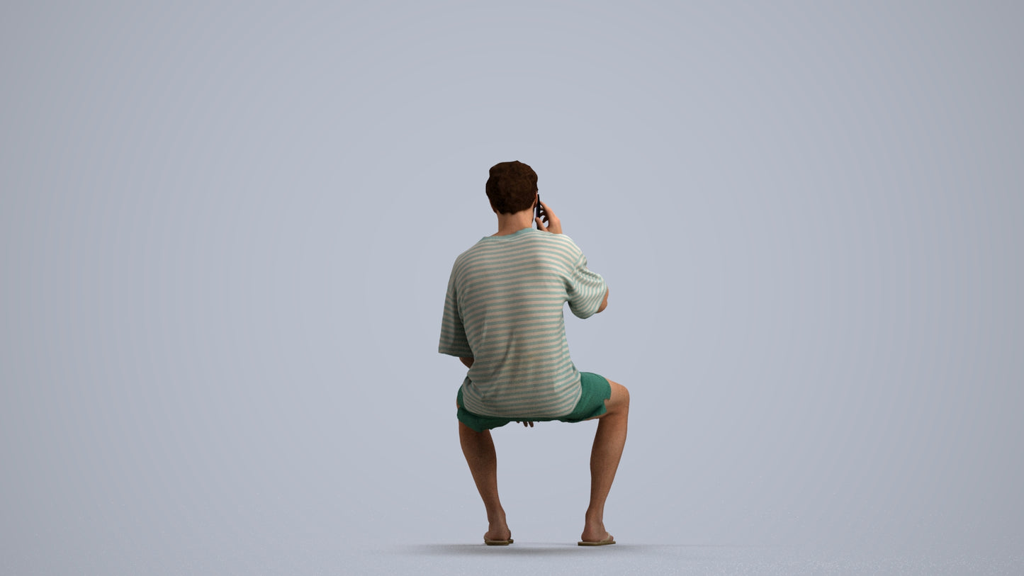 scanned 3D man casual sitting, photogrammetry people for Enscape and V-Ray, front view render