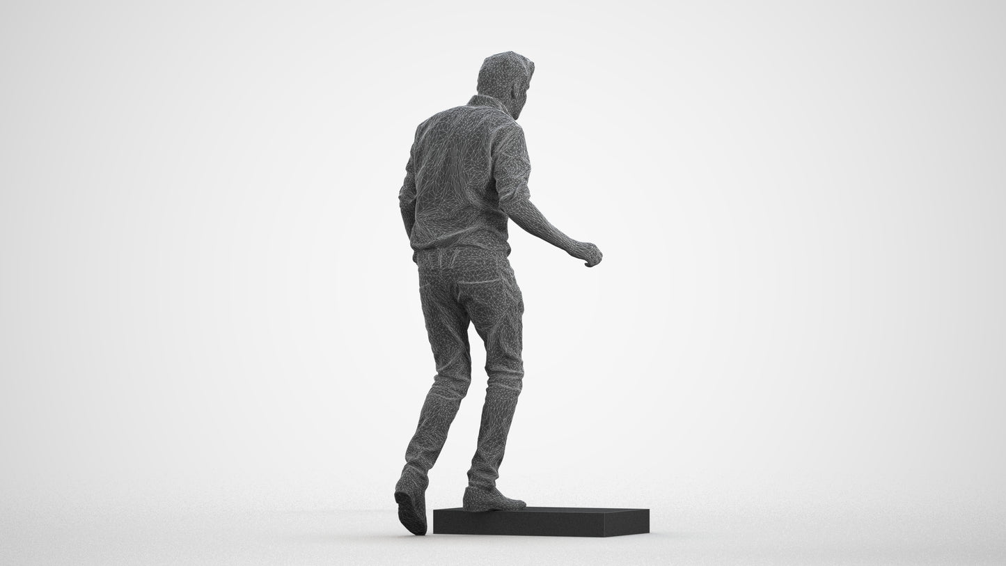 realistic 3D human man casual standing, archviz people FBX OBJ for Blender, wireframe front view