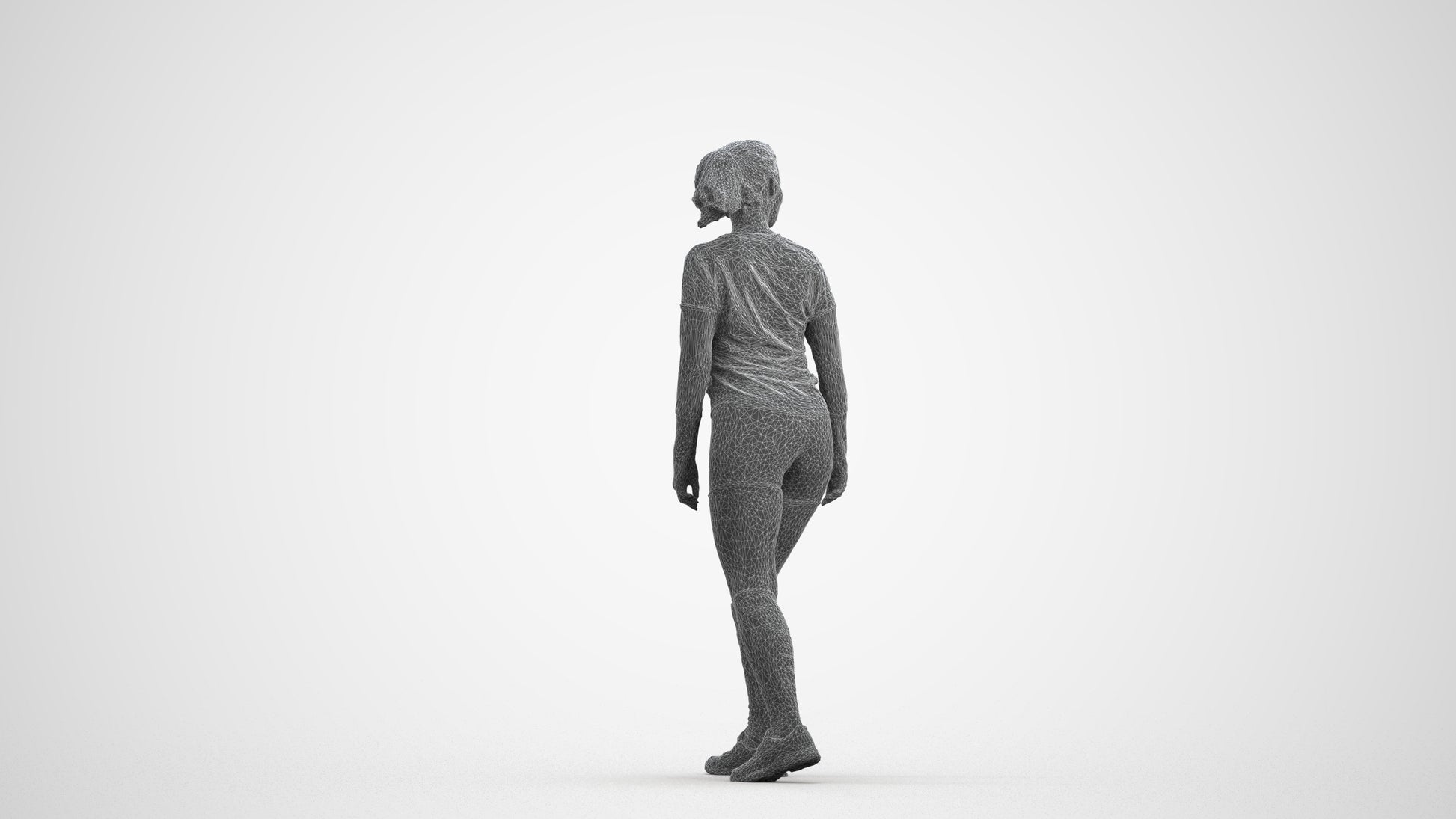 scanned 3D woman sport, photogrammetry people for Enscape and V-Ray, wireframe front view