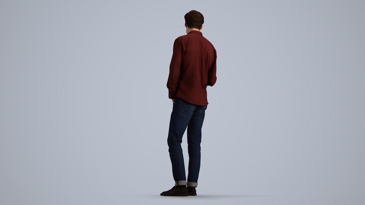 realistic 3D people man casual standing, render-ready for V-Ray and Corona, FBX OBJ, front view render