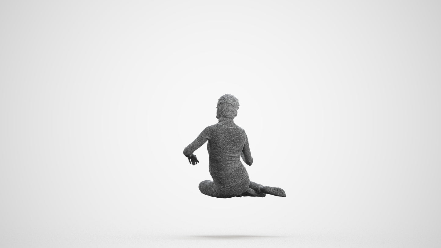 photogrammetry 3D woman casual sitting, realistic human model archviz FBX, wireframe front view