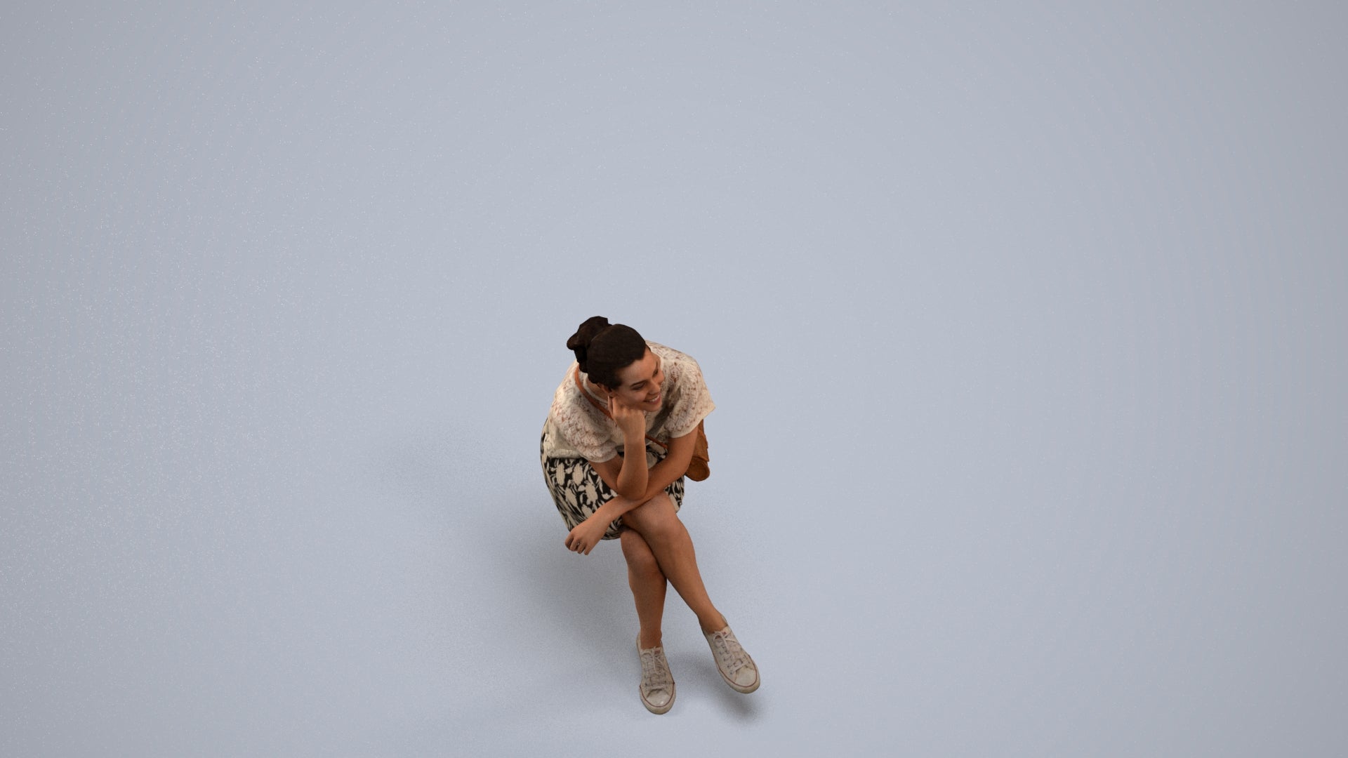scanned 3D woman casual sitting, photogrammetry people for Enscape and V-Ray, back view render