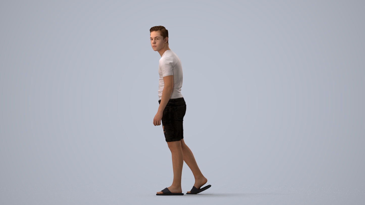 scanned 3D boy casual kids, photogrammetry people for Enscape and V-Ray, three-quarter view render