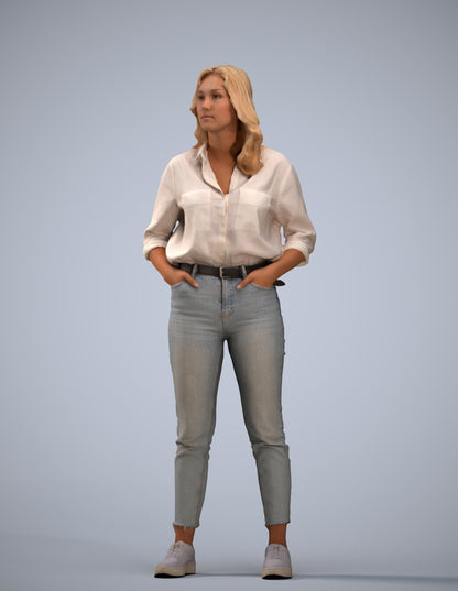 realistic 3D woman casual standing, scanned archviz people for Blender and 3ds Max