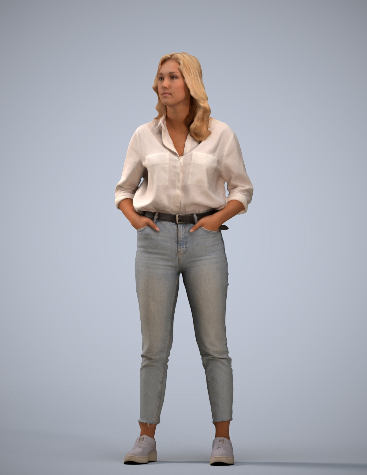 realistic 3D woman casual standing, scanned archviz people for Blender and 3ds Max