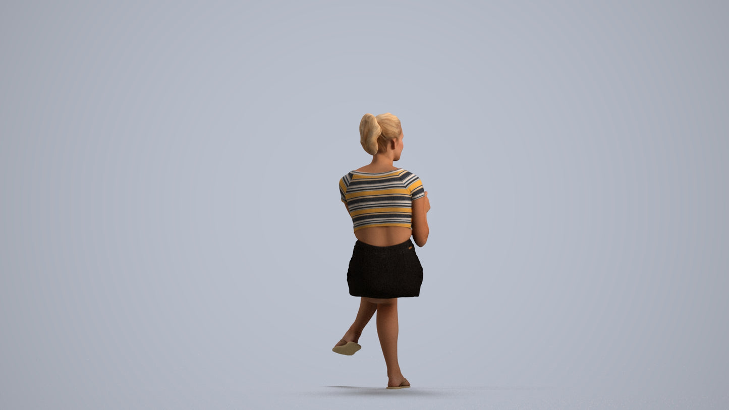 realistic 3D woman casual sitting, scanned archviz people for Blender and 3ds Max, front view render
