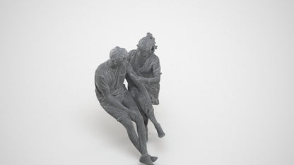 scanned 3D woman casual couple, photogrammetry people for Enscape and V-Ray, wireframe three-quarter view