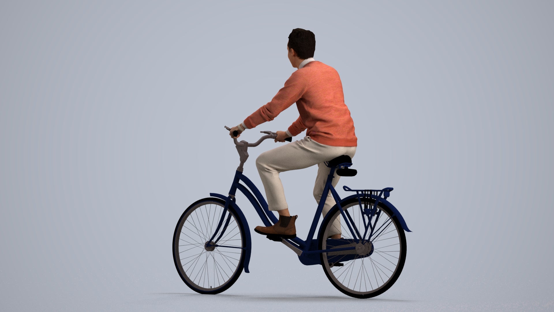 3D human model man casual cycling, photogrammetry scanned person for archviz, front view render