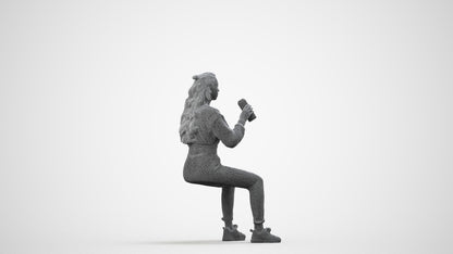 scanned 3D woman sport sitting, photogrammetry people for Enscape and V-Ray, wireframe side view