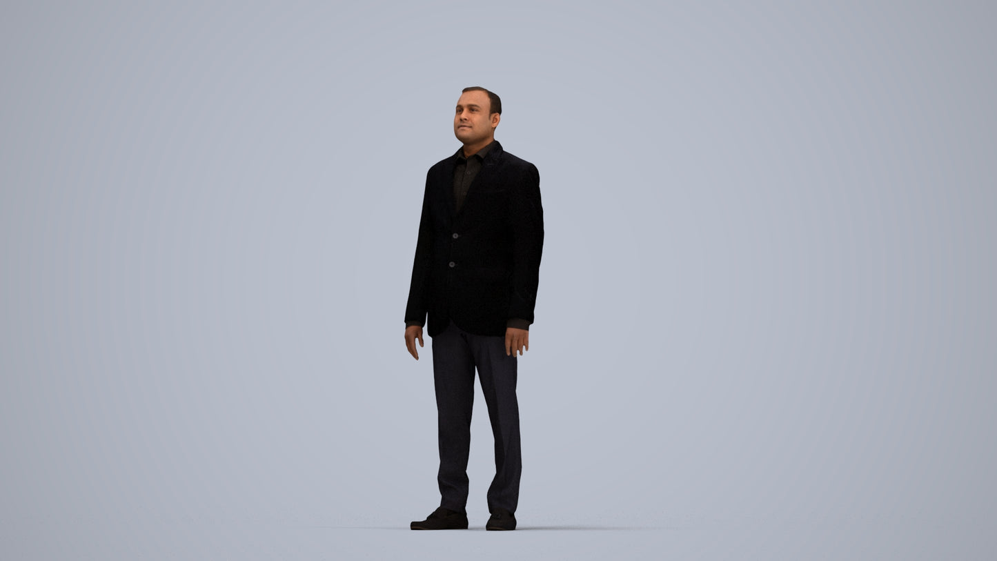 scanned 3D man formal standing, photogrammetry people for Enscape and V-Ray, top-down view render