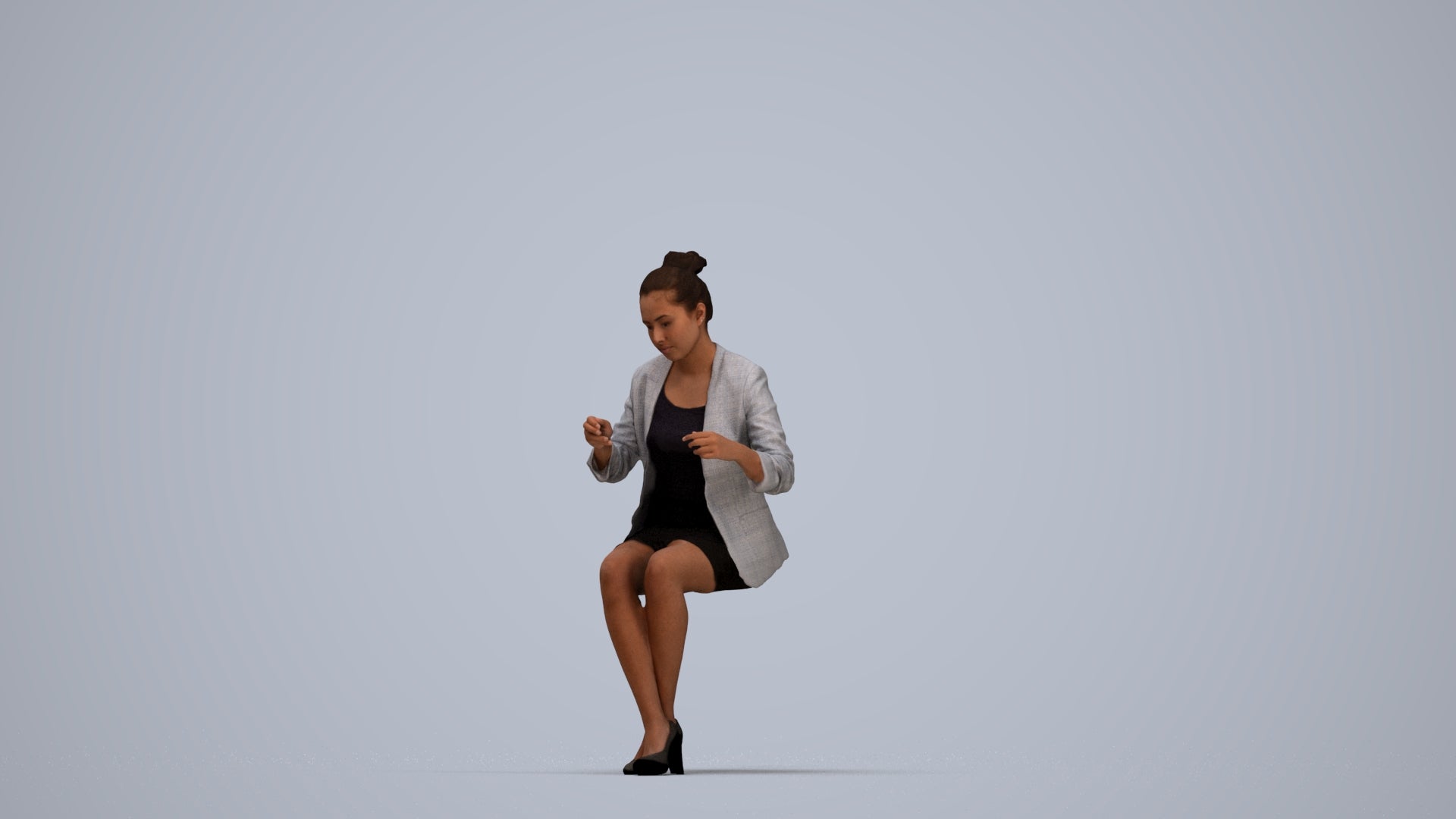 3D scanned woman business, photorealistic archviz people for Enscape and SketchUp, top-down view render