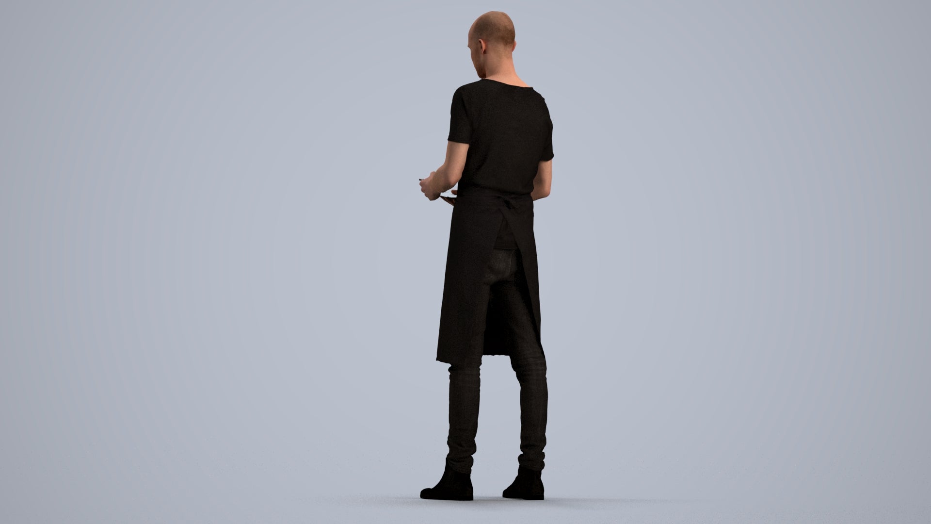 3D human model man hospitality, photogrammetry scanned person for archviz, front view render