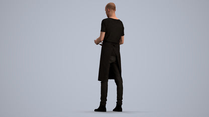 3D human model man hospitality, photogrammetry scanned person for archviz, front view render