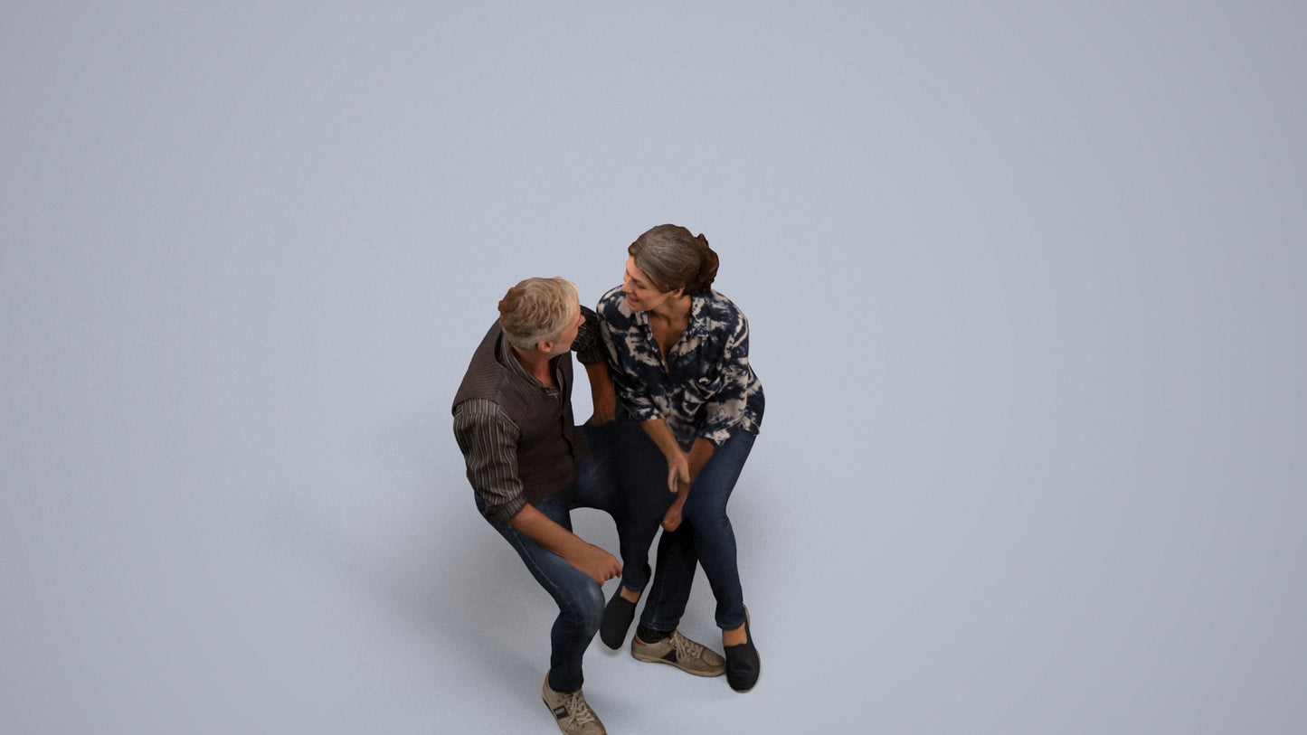 realistic 3D human woman casual couple, archviz people FBX OBJ for Blender, back view render