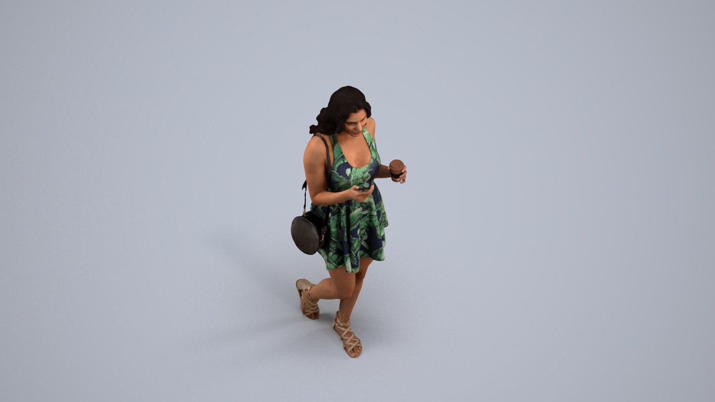 3D people model woman walking, scanned human for 3ds Max rendering, back view render