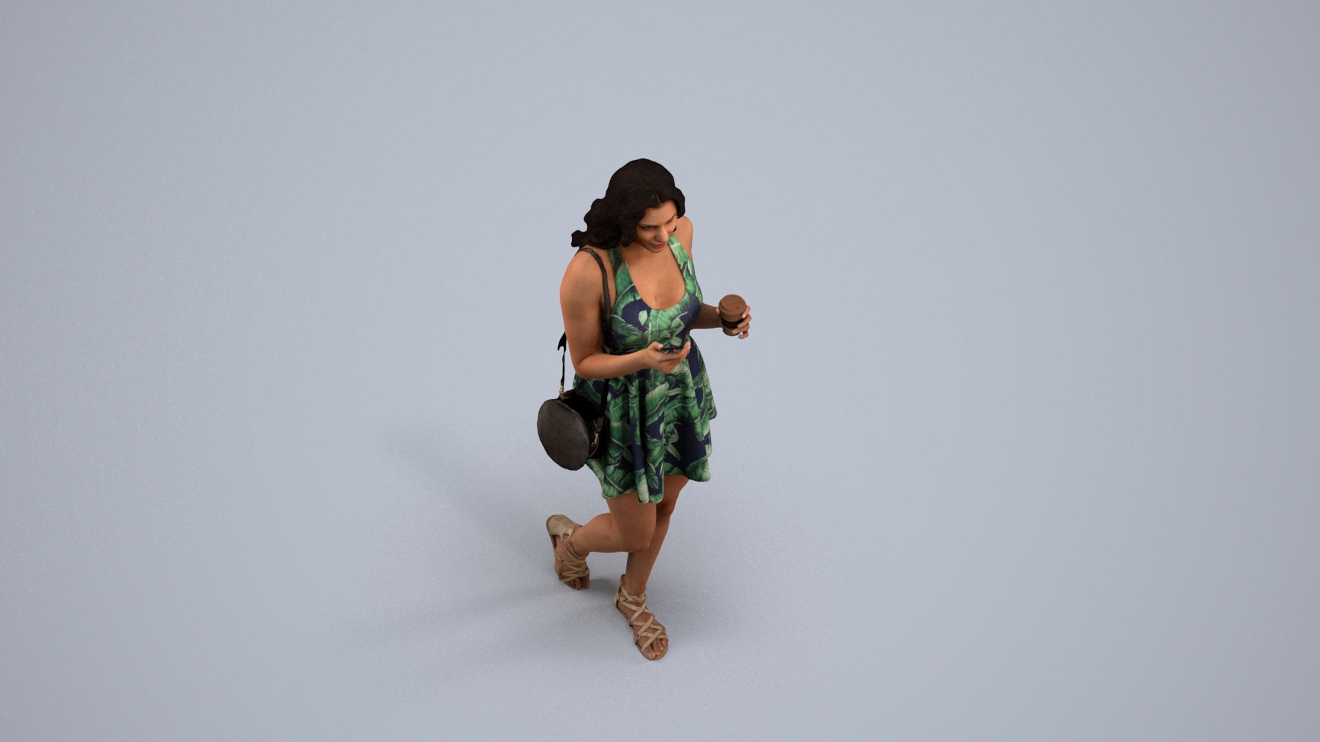 3D people model woman walking, scanned human for 3ds Max rendering, back view render