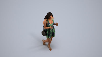 3D people model woman walking, scanned human for 3ds Max rendering, back view render
