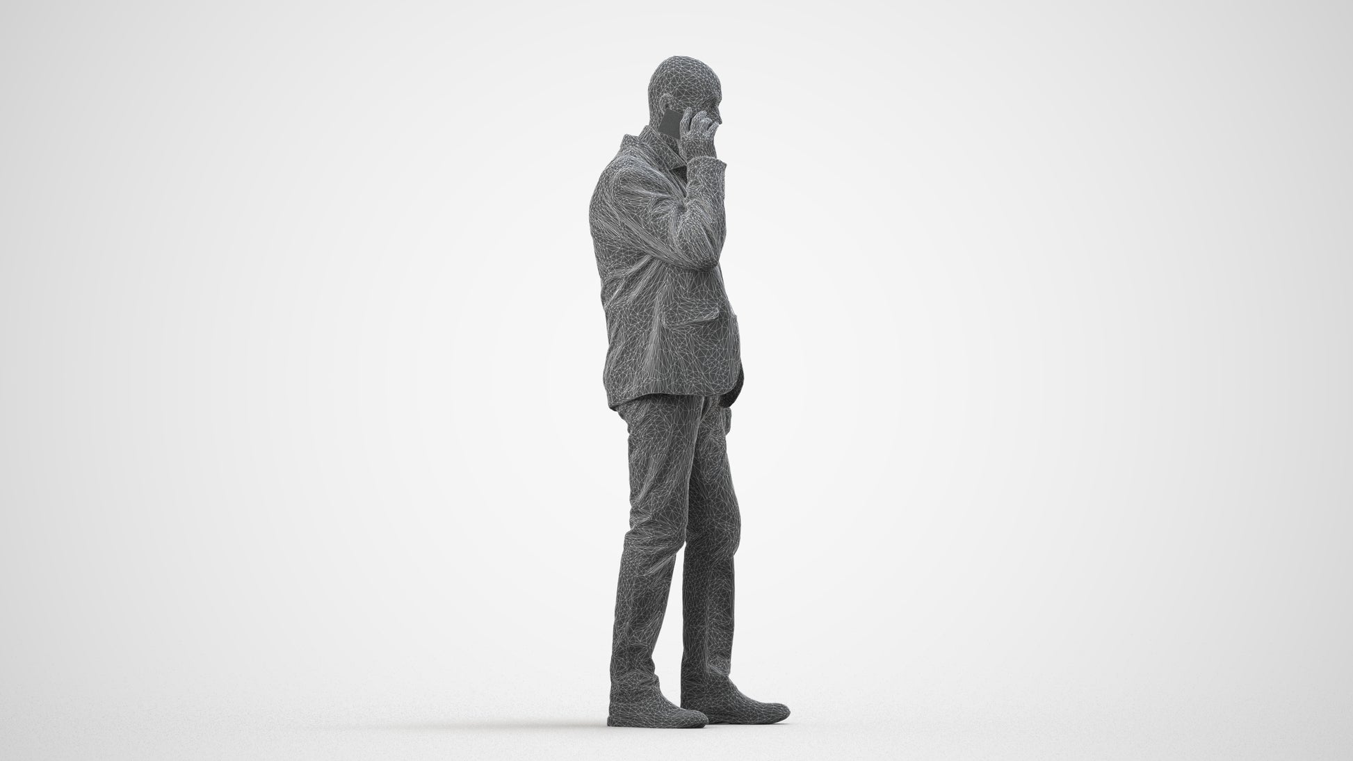 scanned 3D senior man business, photogrammetry people for Enscape and V-Ray, wireframe side view